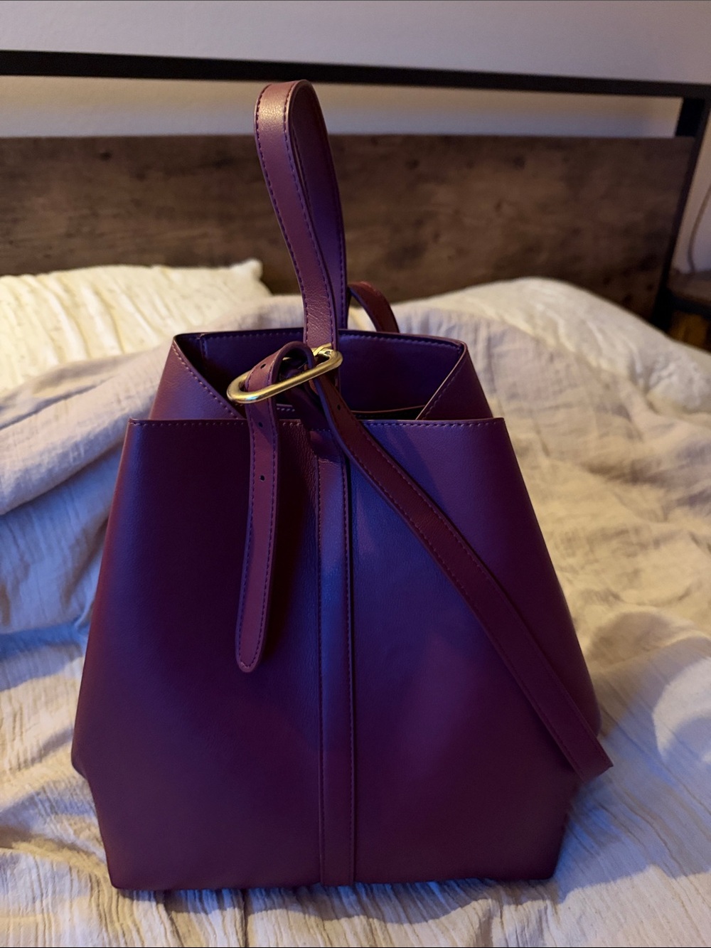 Old Navy Purple Bucket Shoulder Bag with Gold Accent